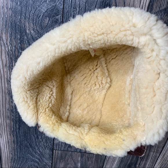 Vintage SHEARLING BOMBER Leather Hat Large USA - Picture 3 of 4